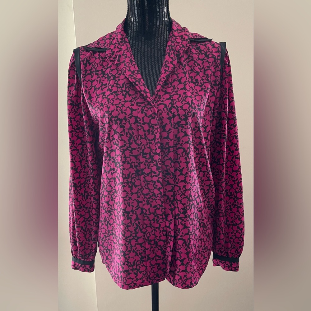 Impromptu Vintage Women's Pink & Black Patterned Blouse